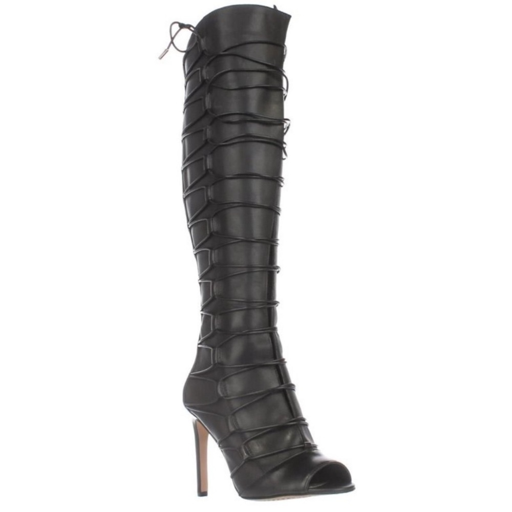 Vince Camuto Black Lace-Up Knee Boots